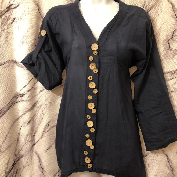 XT Navy Asymmetrical Blouse - Picture 3 of 8